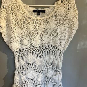 Fever Lace Hand Crochet Womens Top Layering XL Festival Beach Boho Y2K Romantic